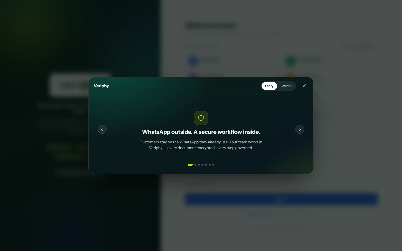 Veriphy's in-product story walkthrough