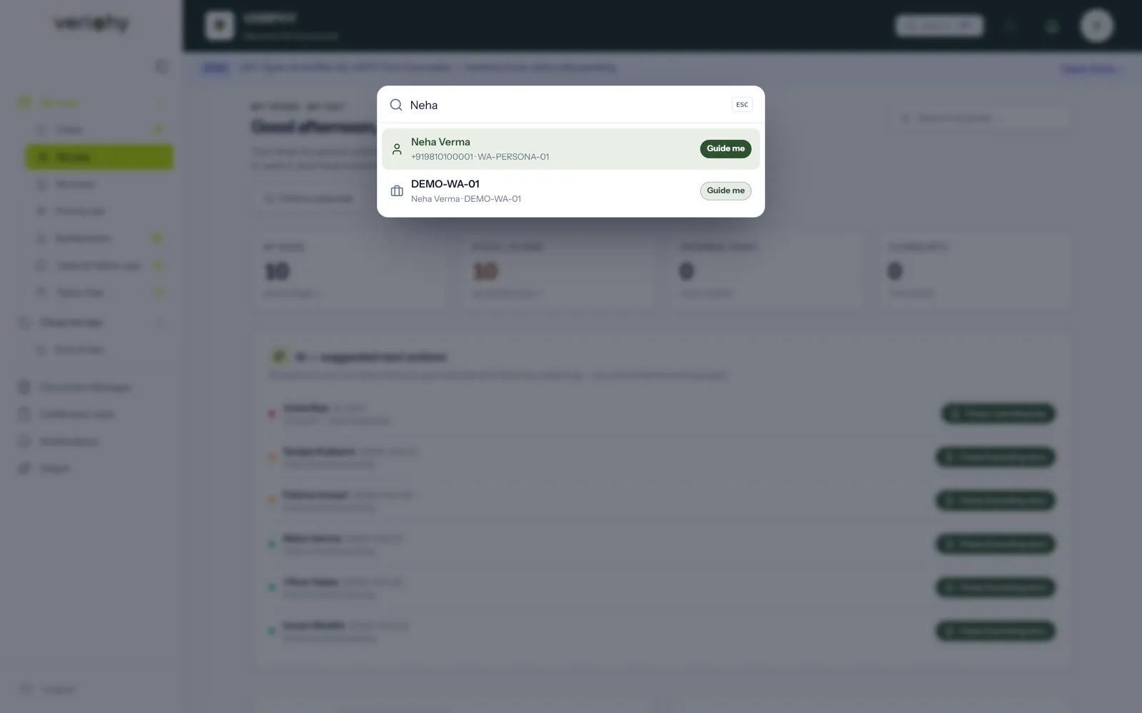 Veriphy's unified search and command palette