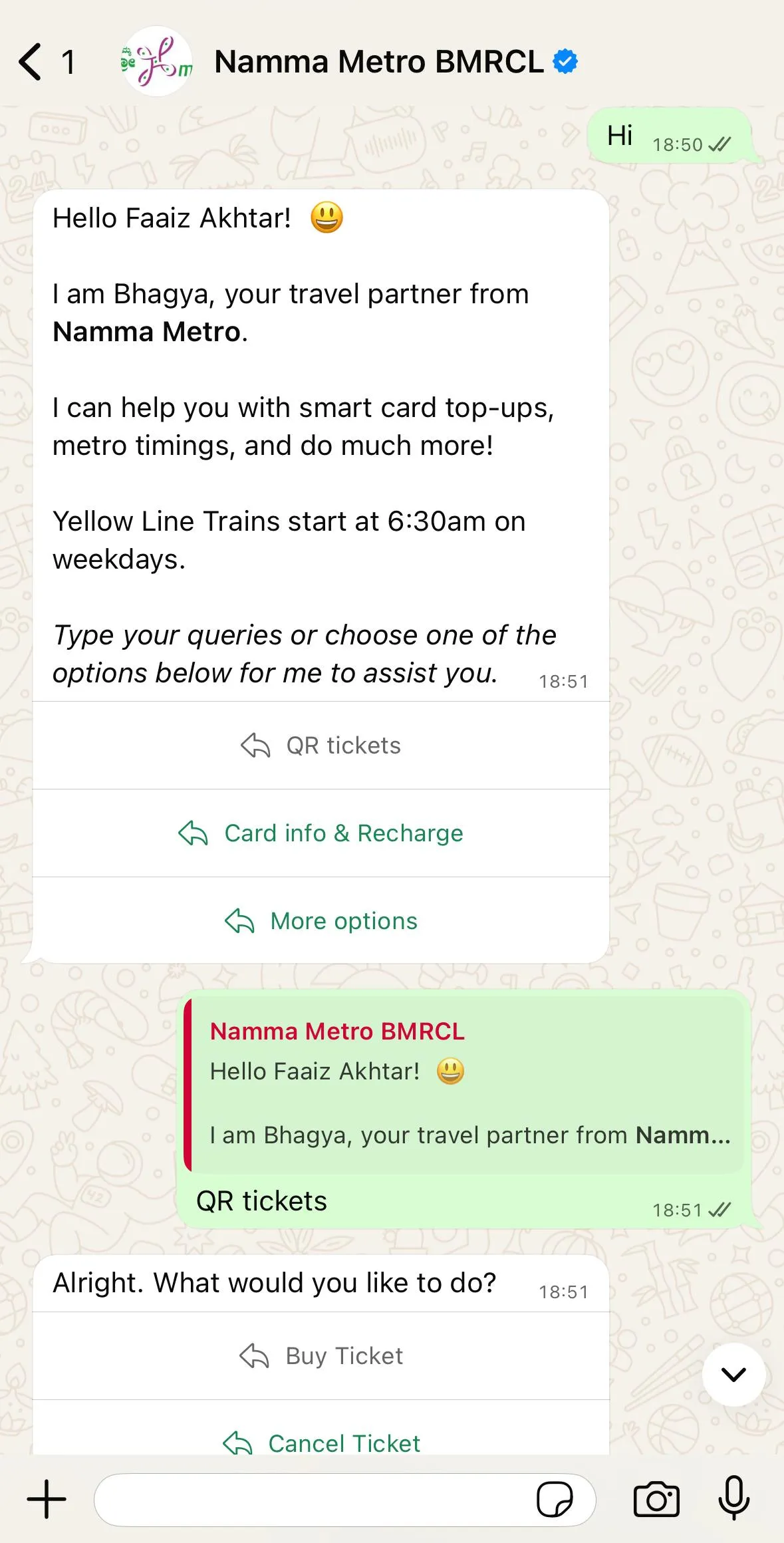 BMRCL WhatsApp Ticketing deployment