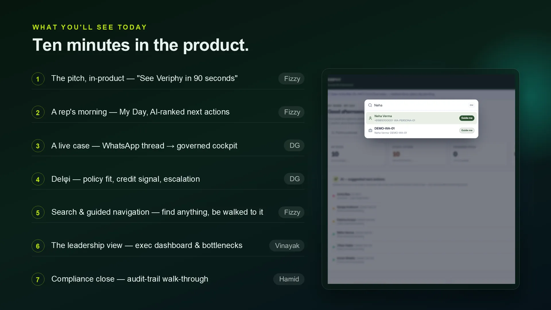 Veriphy deck slide 13 — The live demo